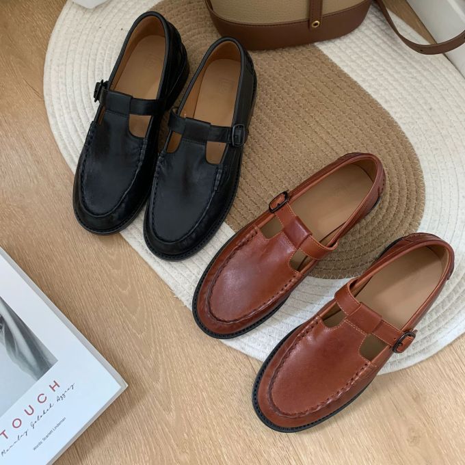 圆头 袢扣 中口鞋 皮革 