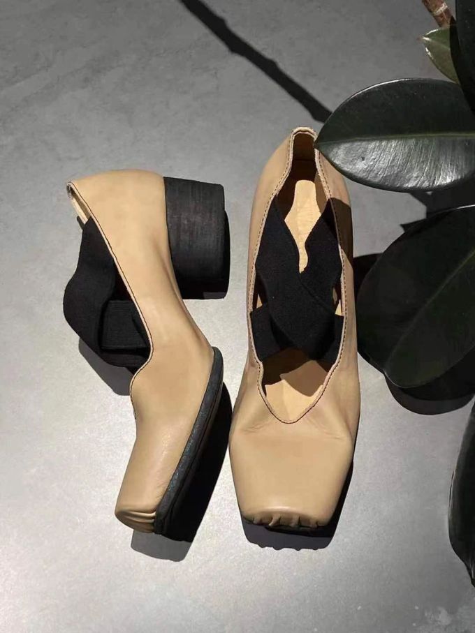 低跟 粗跟 方头 低帮 中口鞋 皮革 