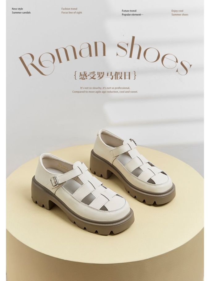 厚底 圆头 袢扣 中口鞋 皮革