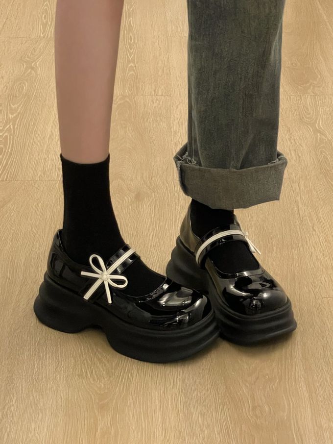 厚底 圆头 中口鞋 皮革 