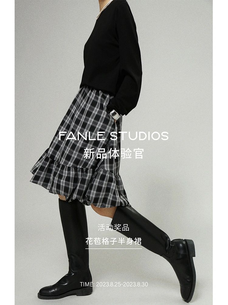 棉麻 A型 格纹/菱格 荷叶边 踢踏舞鞋色 学院风  - VALI鞋履AI设计主图