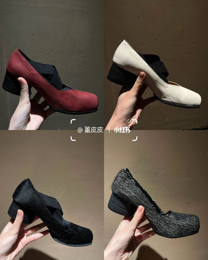中跟 粗跟 低帮 浅口鞋 皮革 