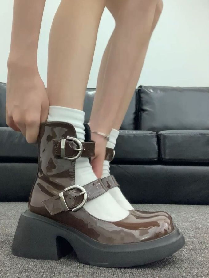 厚底 圆头 中口鞋 皮革