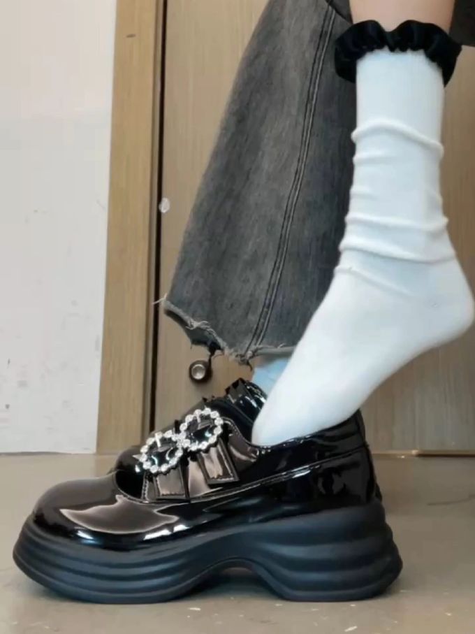 厚底 圆头 深口鞋 皮革 