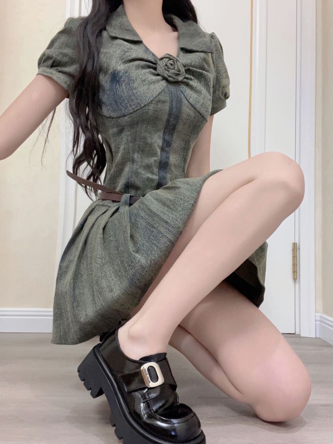 棉麻 X型 翻领 打结-扭结 青铜色 夜雾色 甜美