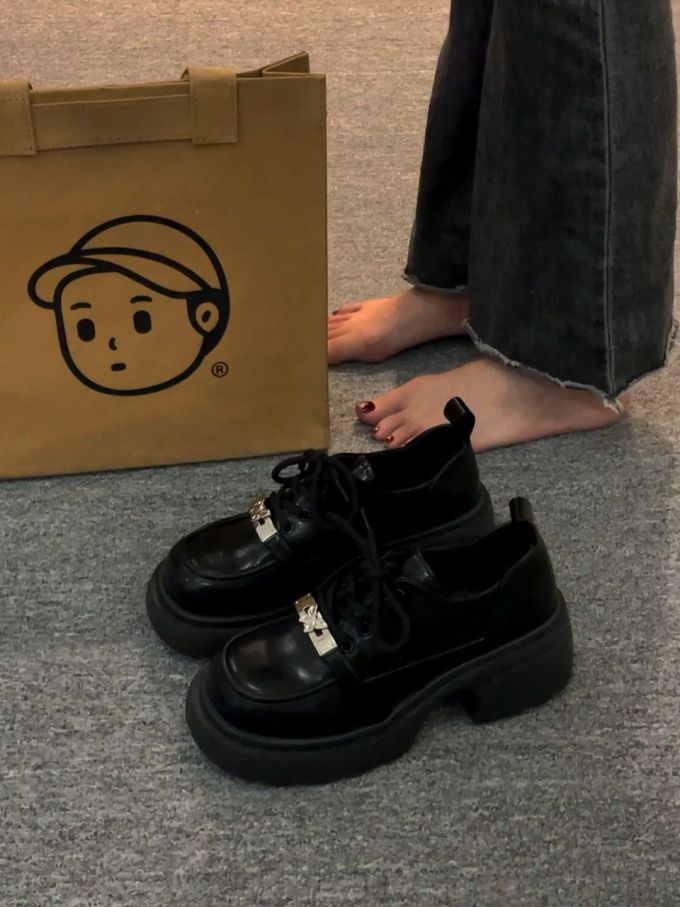 厚底 圆头 系带 皮革