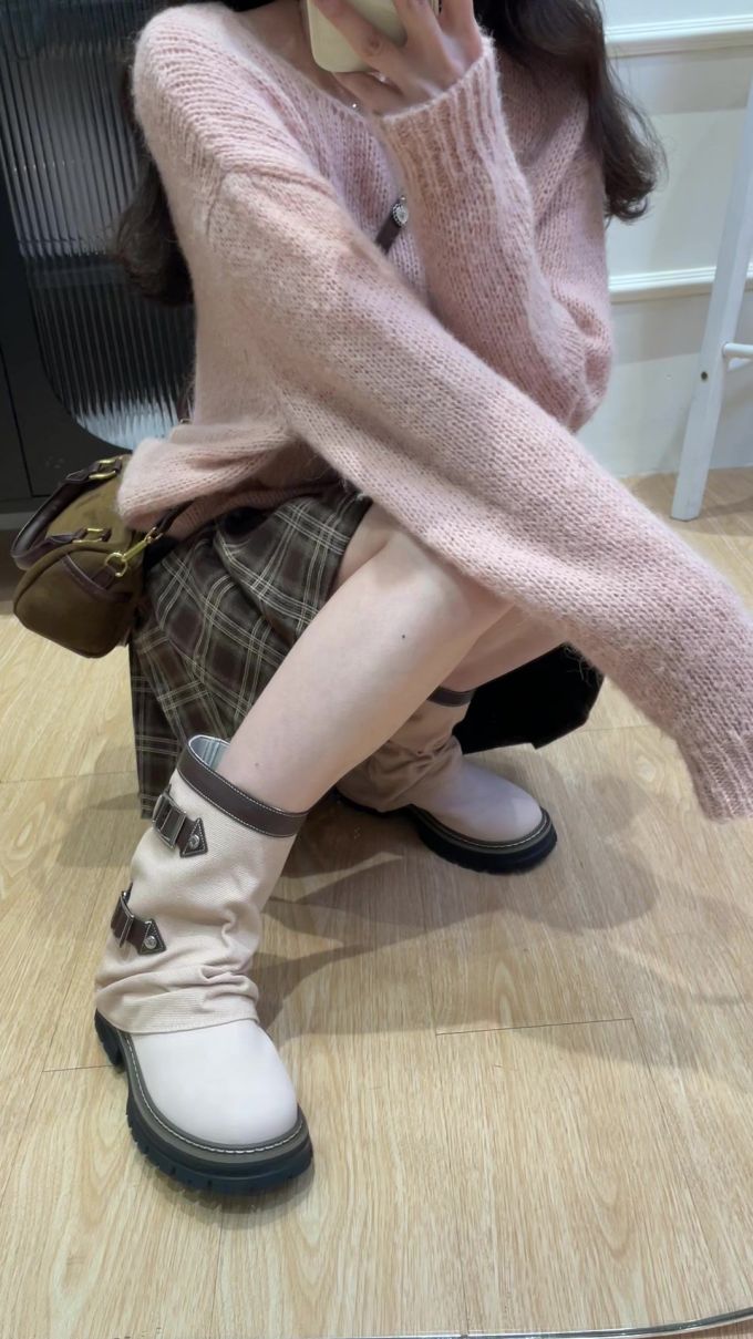 毛纺 H型 圆形领 细针 深灰褐色 