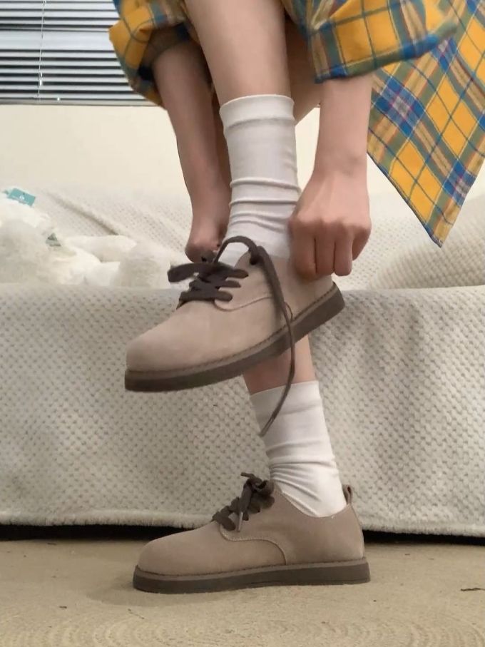 圆头 系带 皮革 