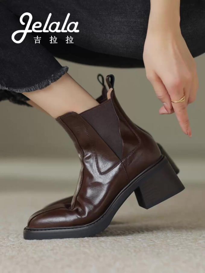 中跟 粗跟 松紧带 皮革