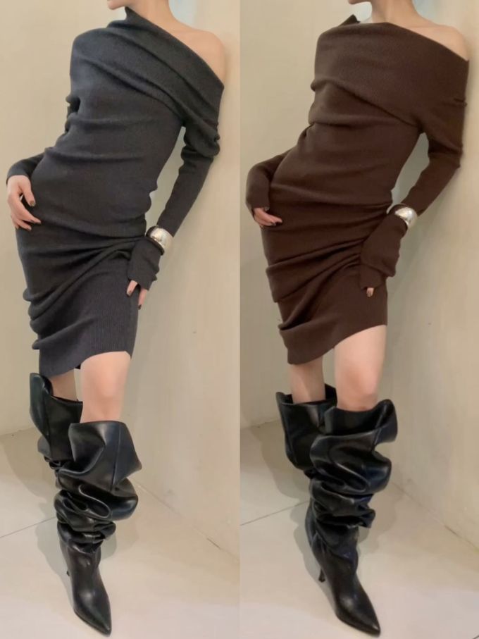 毛纺 不对称 细针 夜幕色 棕灰色 