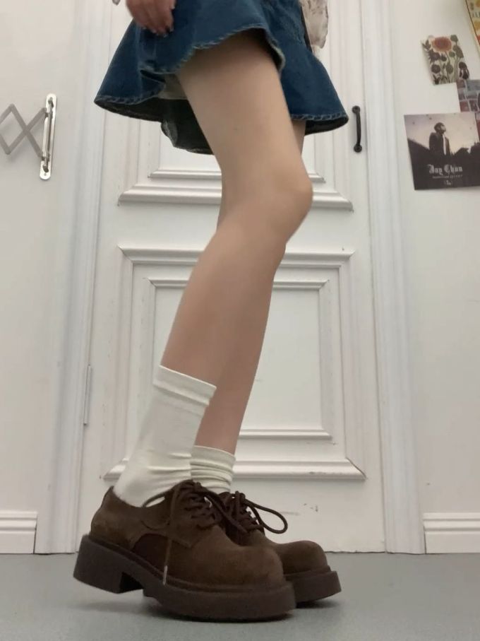 厚底 圆头 系带 皮革
