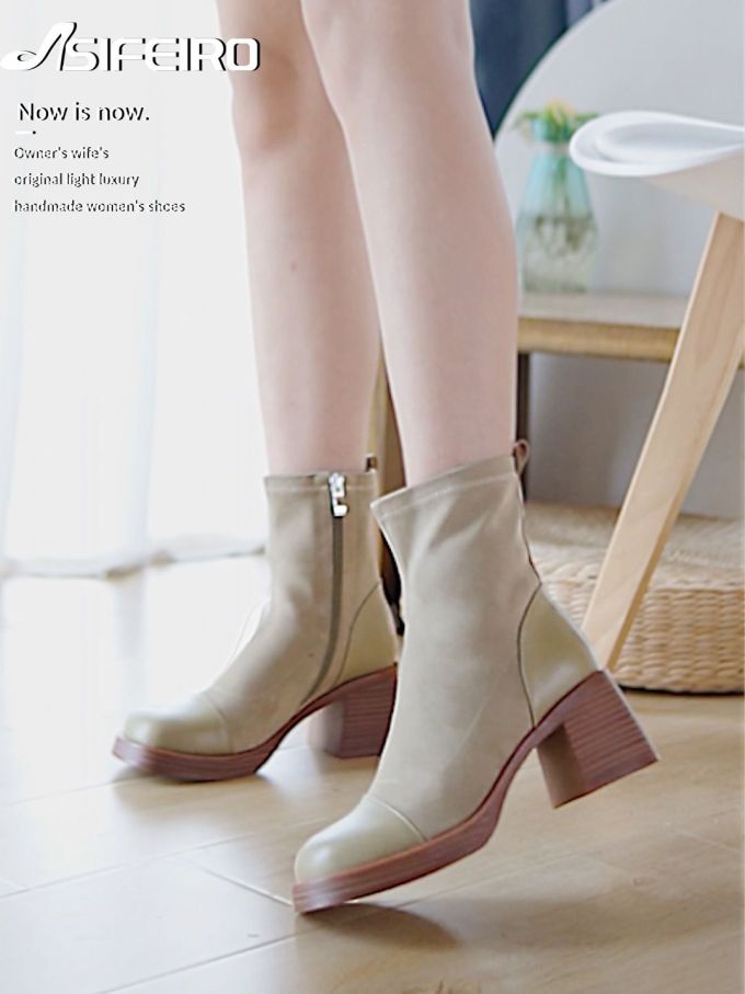 高跟 粗跟 圆头 皮革 