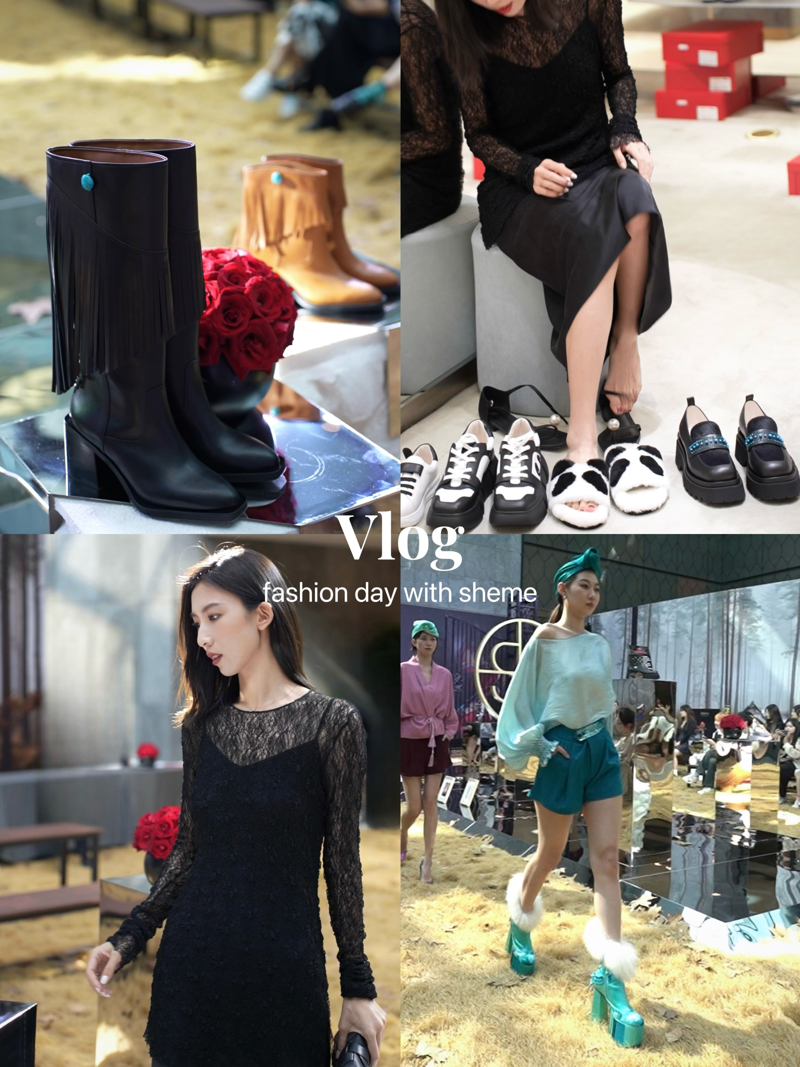 蕾丝面料 S型 圆形领 蓝黑色 淑女  - VALI鞋履AI设计主图