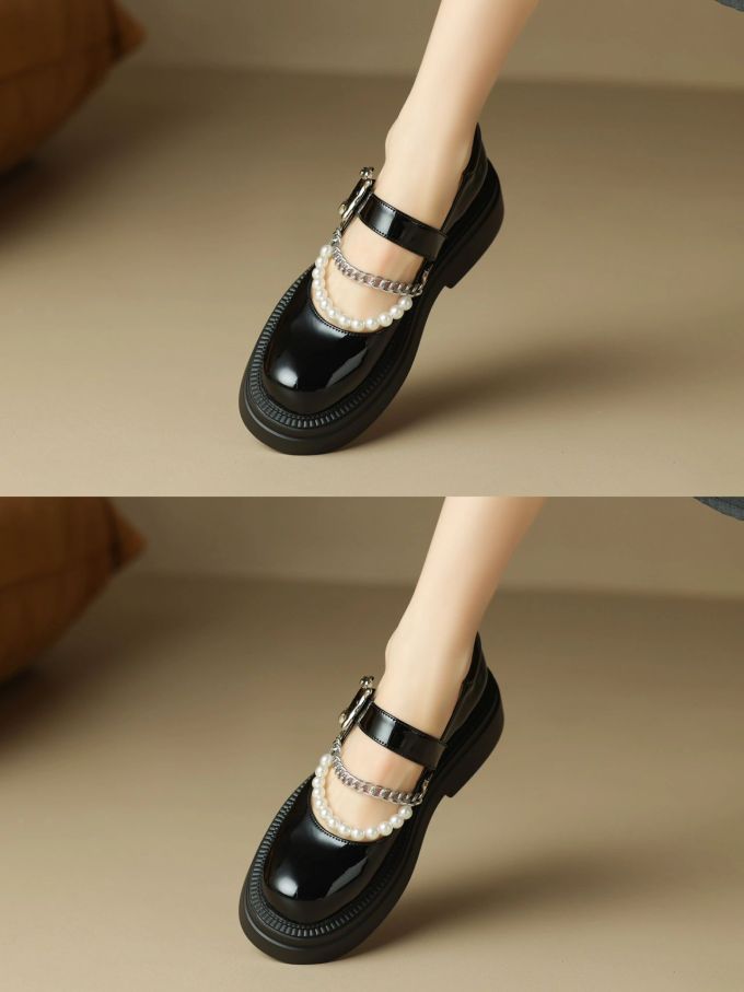 圆头 中口鞋 皮革 