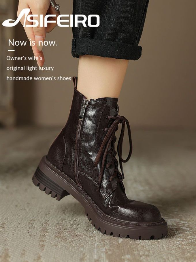 圆头 拉链 系带 皮革 