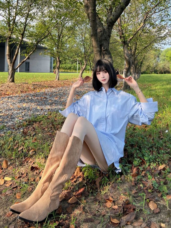 棉麻 H型 衬衫领 静蓝色 德拉罗比亚蓝 韩系休闲 休闲 