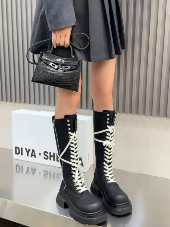 圆头 系带 皮革 拉链 