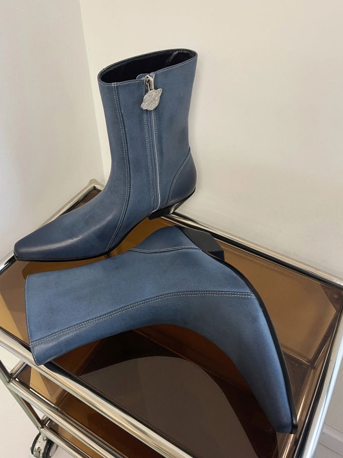 尖头 拉链 皮革 