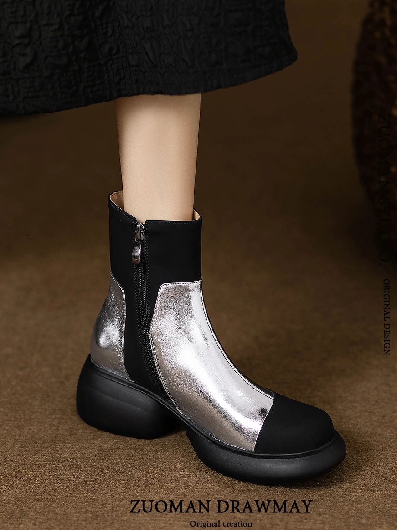 圆头 拉链 皮革  - VALI鞋履AI设计主图