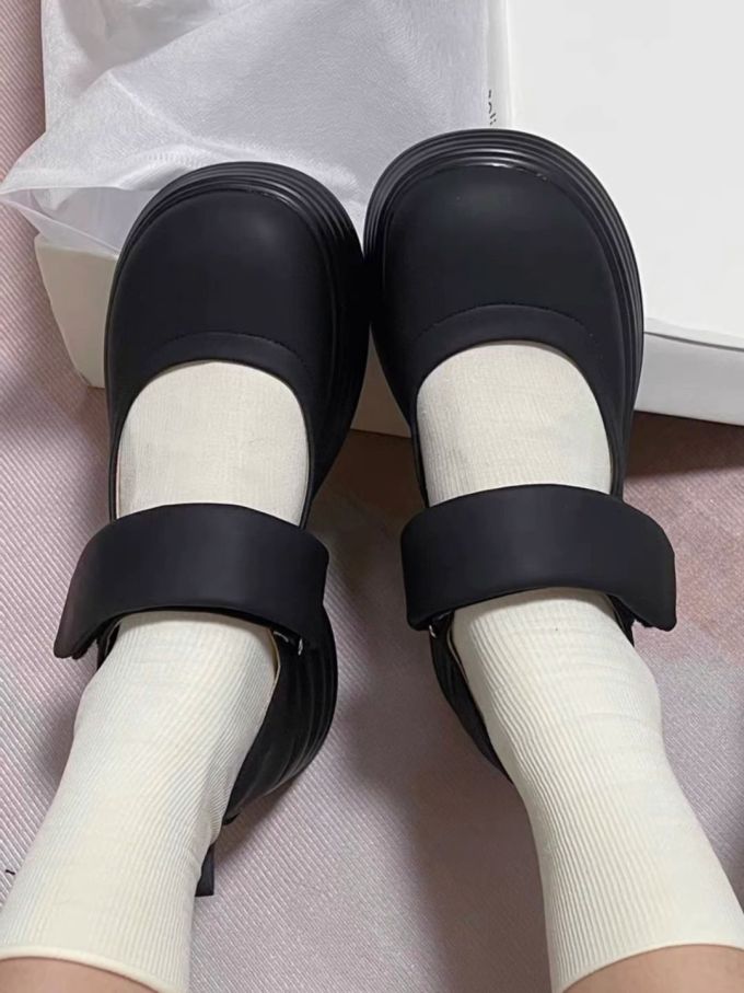 圆头 中口鞋 皮革 魔术贴