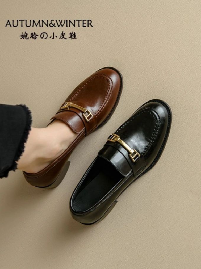 圆头 低帮 一脚蹬 深口鞋 皮革