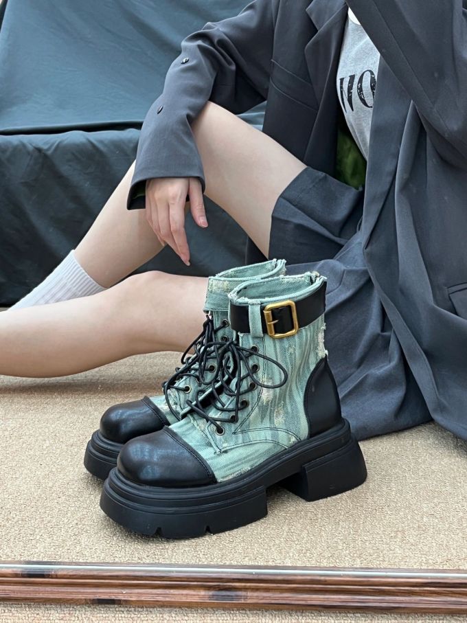 圆头 系带 皮革 