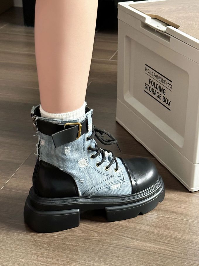 圆头 系带 皮革 