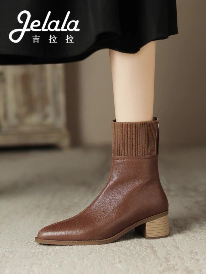 中跟 粗跟 方头 皮革
