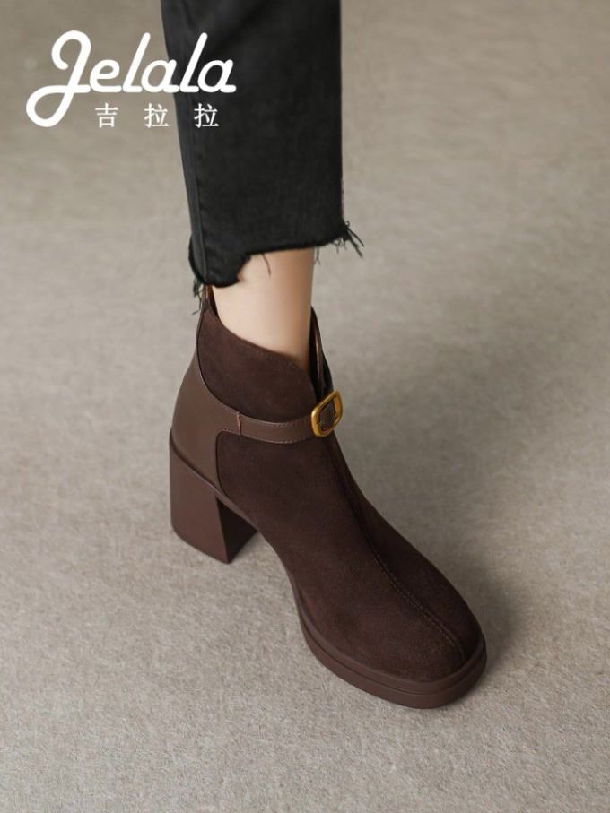 中跟 粗跟 方头 皮革
