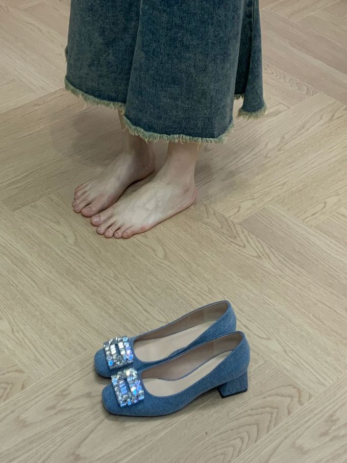 中跟 粗跟 方头 低帮 一脚蹬 浅口鞋 皮革