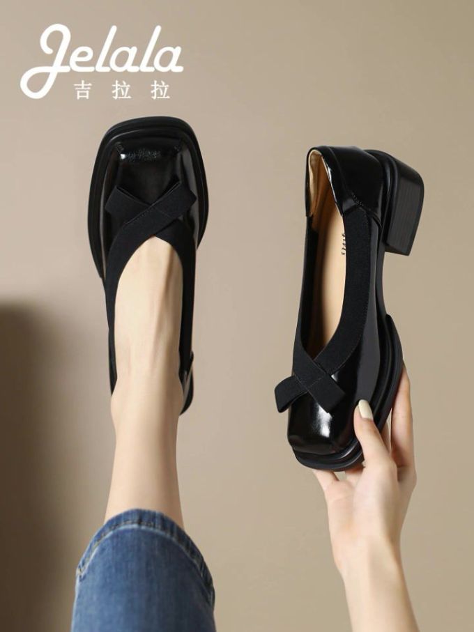 粗跟 圆头 低帮 一脚蹬 浅口鞋 皮革