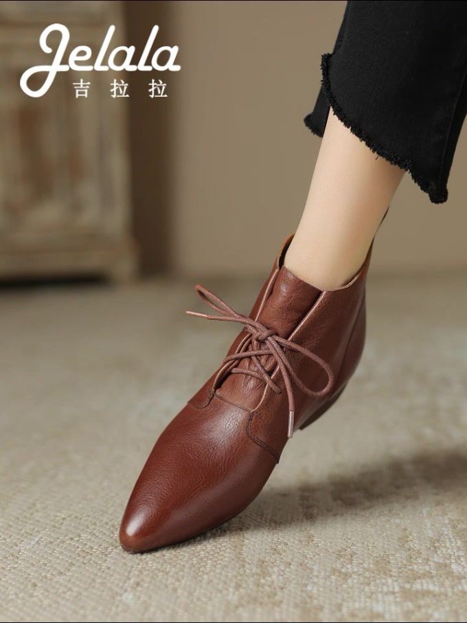 尖头 系带 皮革
