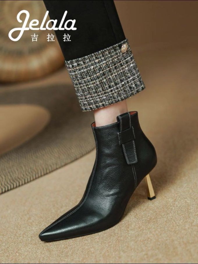 细跟 尖头 皮革 