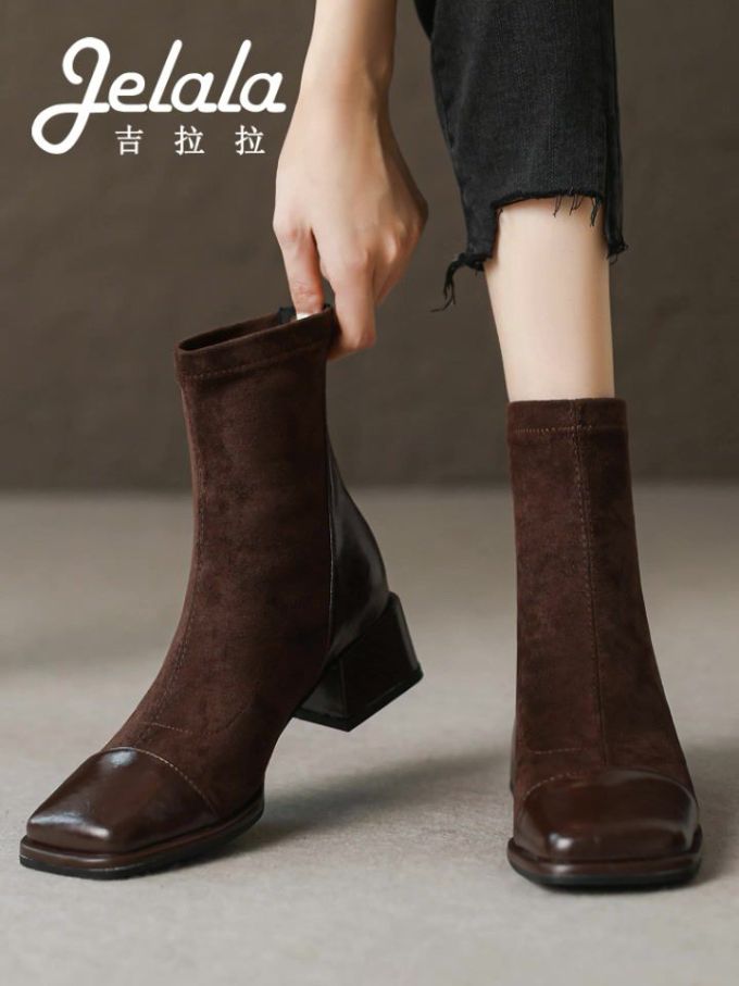 中跟 粗跟 方头 皮革