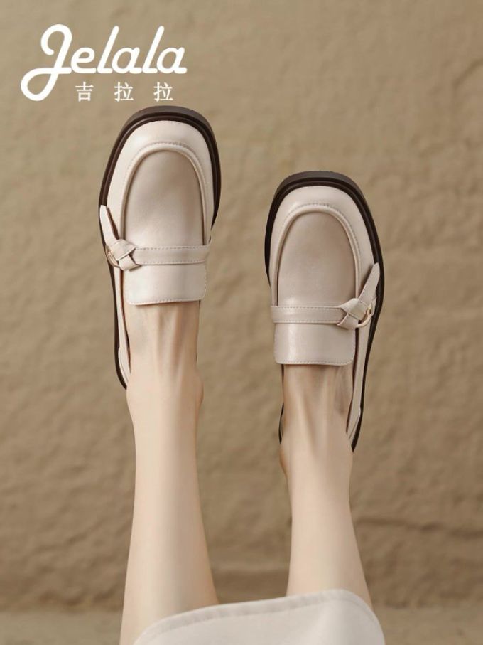 圆头 低帮 一脚蹬 深口鞋 皮革