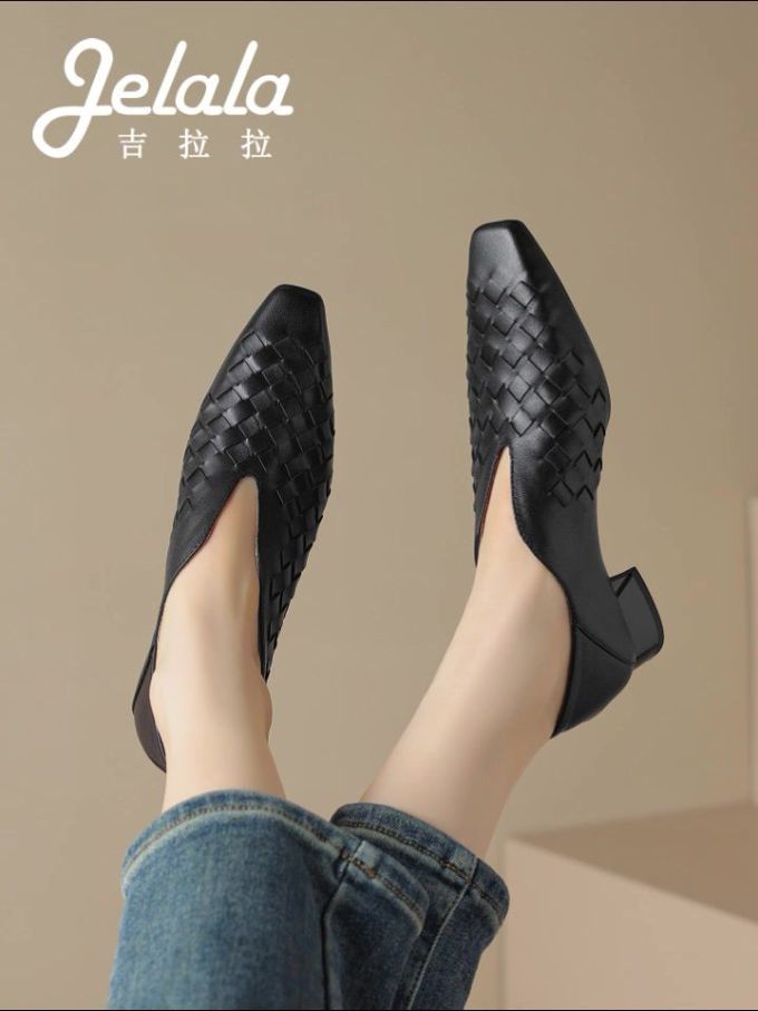 尖头 低帮 一脚蹬 浅口鞋 皮革 