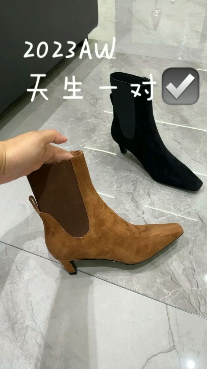 粗跟 尖头 松紧带 皮革 