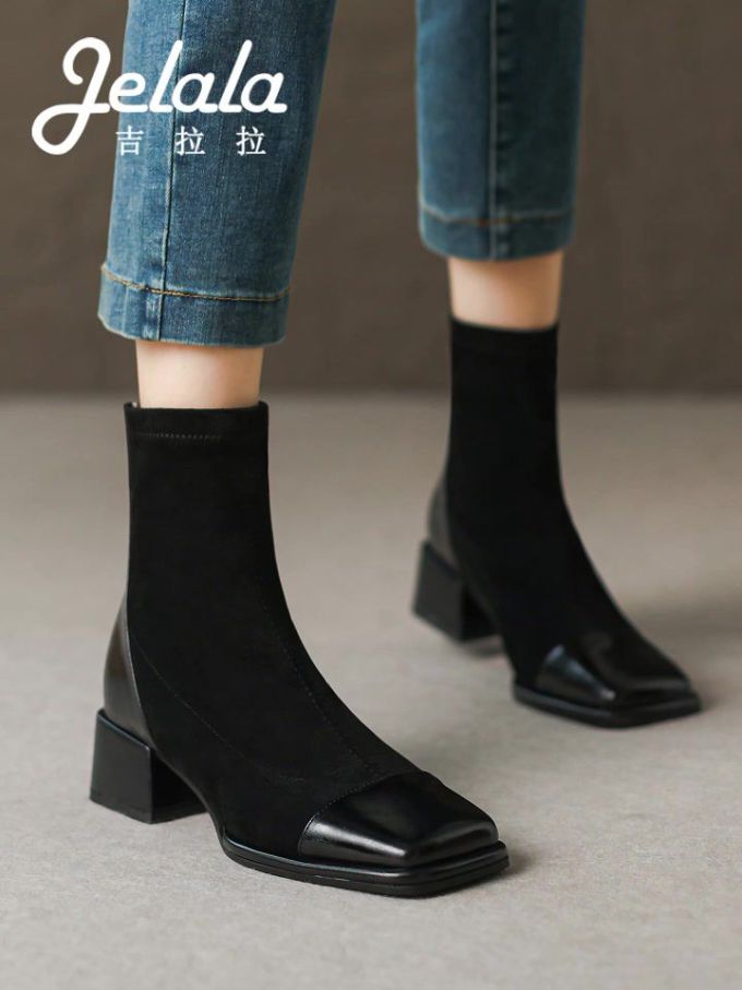 中跟 粗跟 方头 皮革