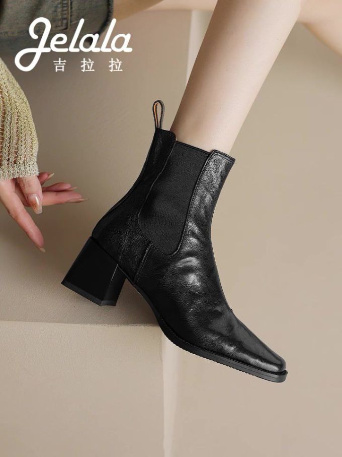 中跟 粗跟 松紧带 皮革
