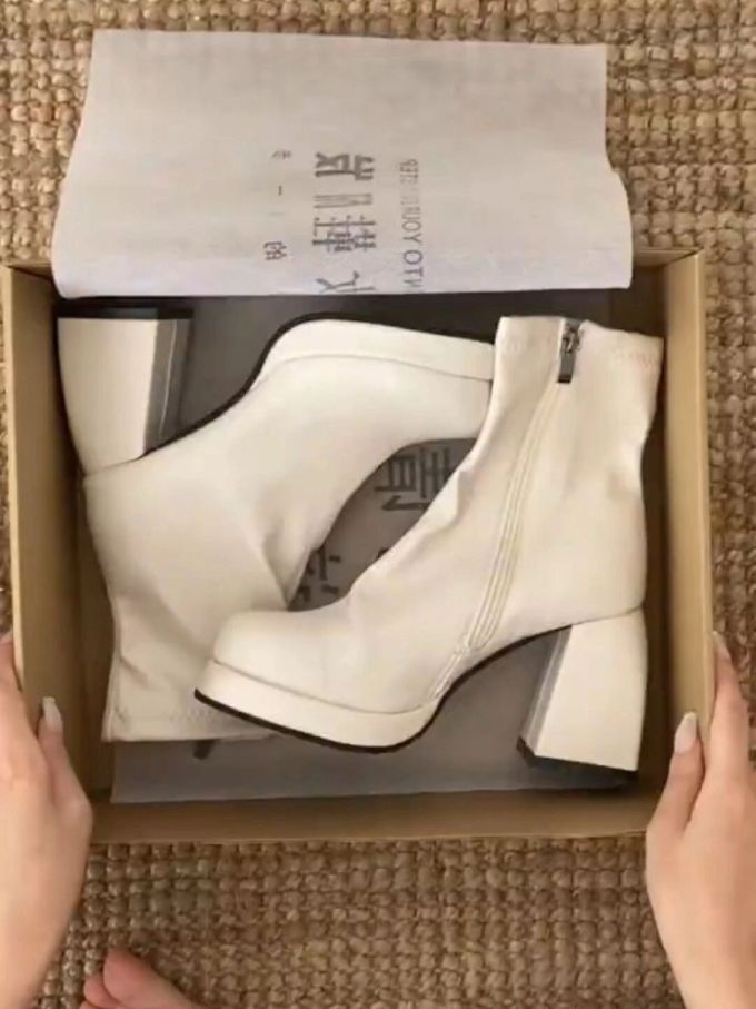 高跟 粗跟 拉链 皮革