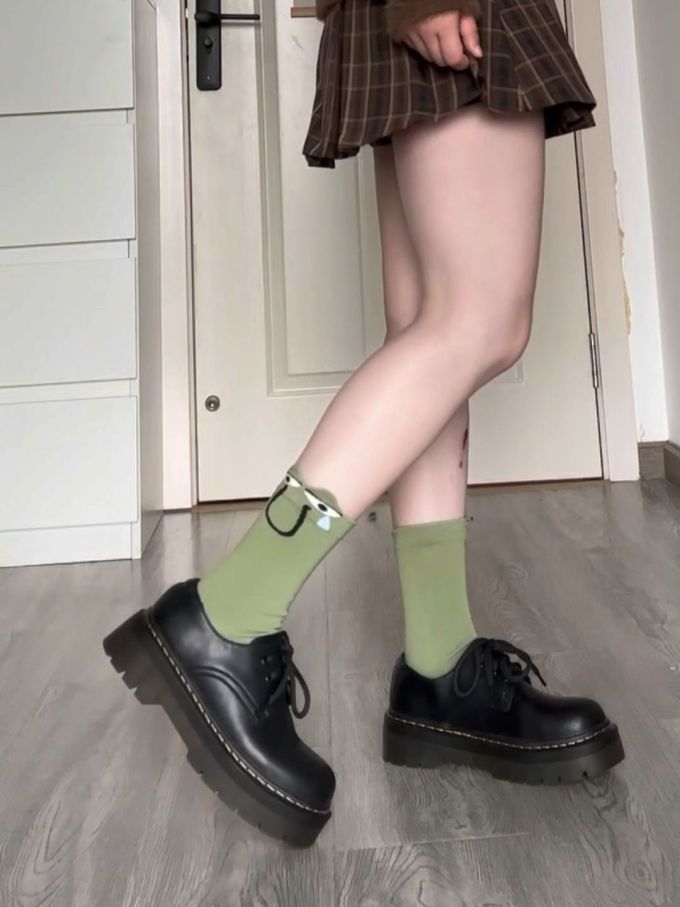 厚底 圆头 系带 皮革