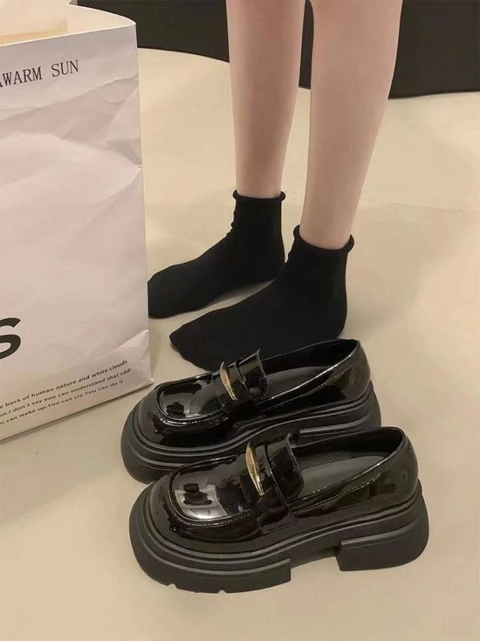 厚底 圆头 低帮 一脚蹬 深口鞋 皮革