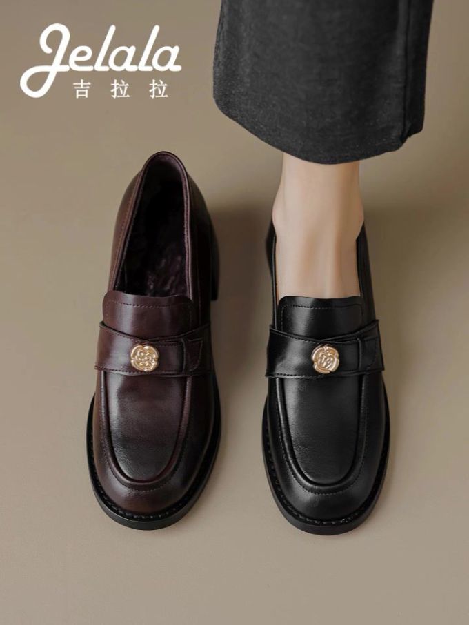 圆头 低帮 一脚蹬 深口鞋 皮革