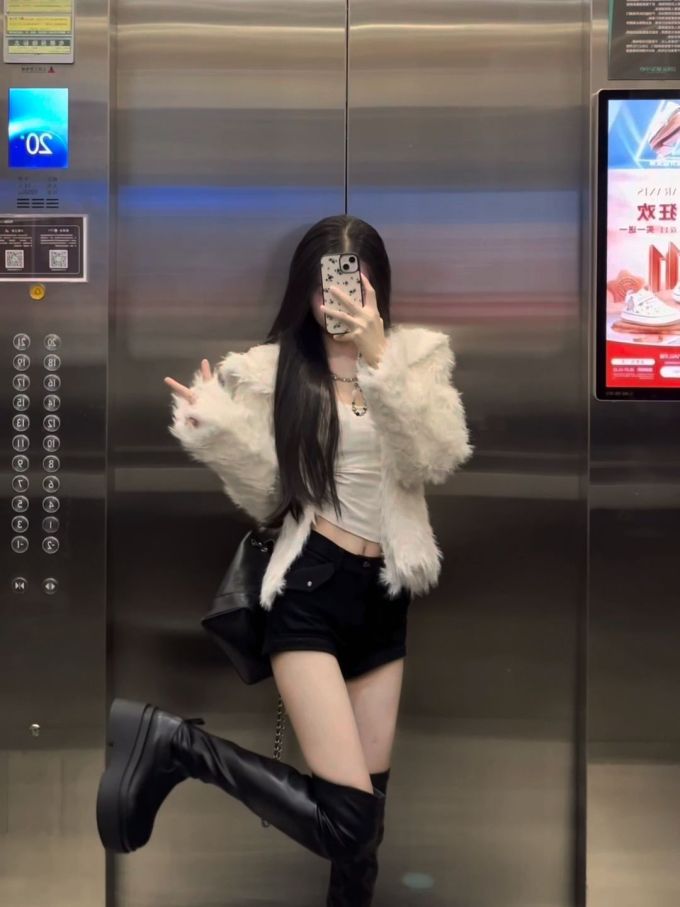 皮草面料 截短型 翻领 腐殖土色 灰棕色 Y2K 辣妹