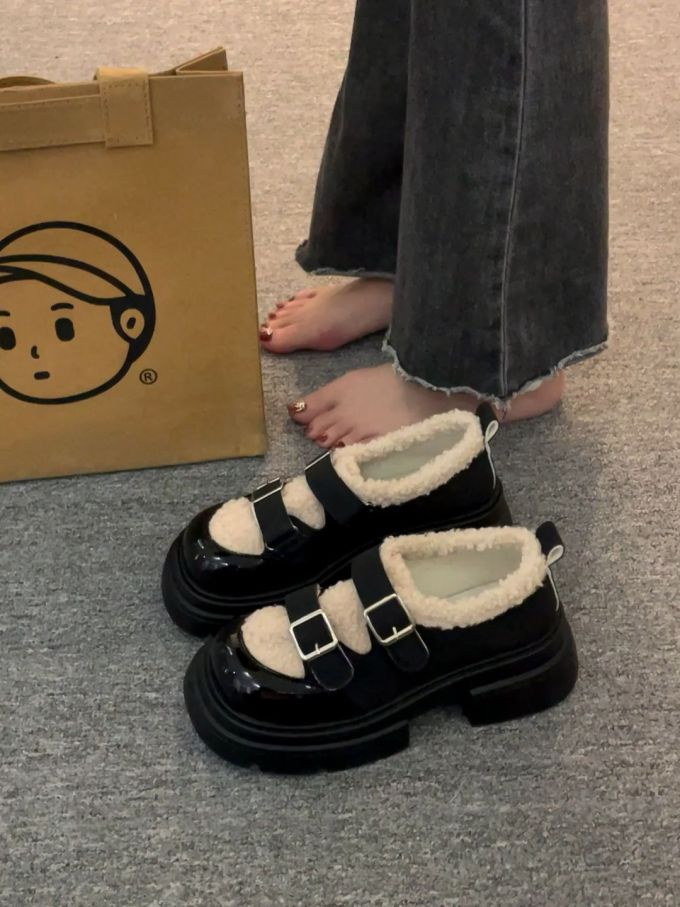 厚底 圆头 袢扣 中口鞋 皮革 