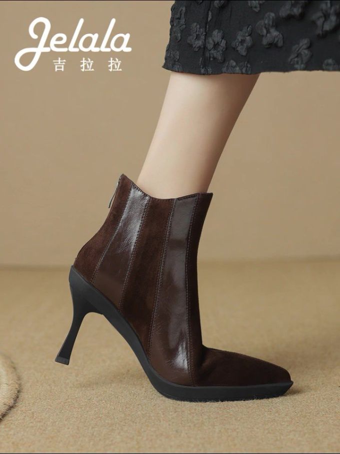 高跟 细跟 皮革 拉链 