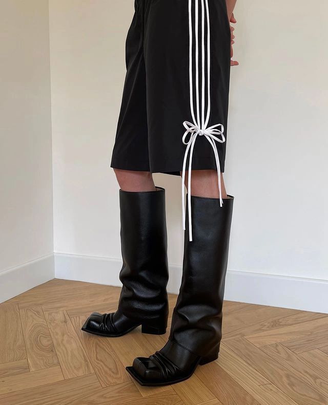 高跟 粗跟 方头 皮革 