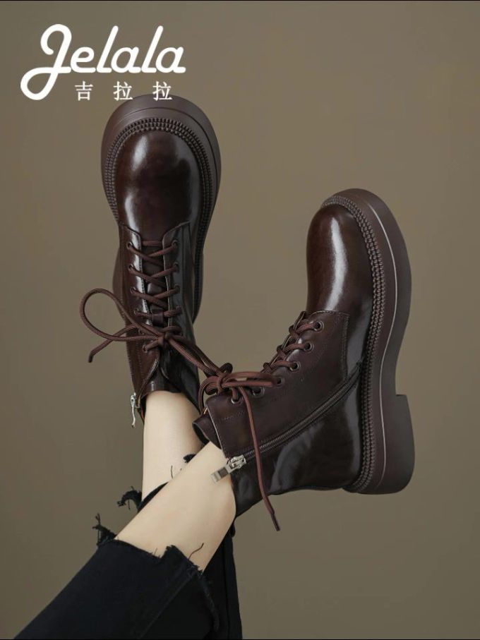 圆头 拉链 系带 皮革 