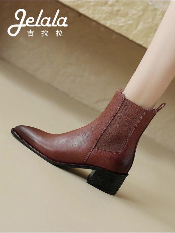 中跟 粗跟 松紧带 皮革