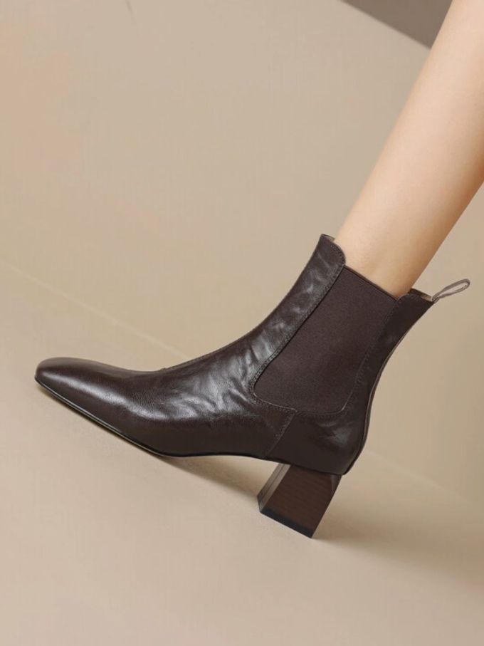 中跟 粗跟 松紧带 皮革 